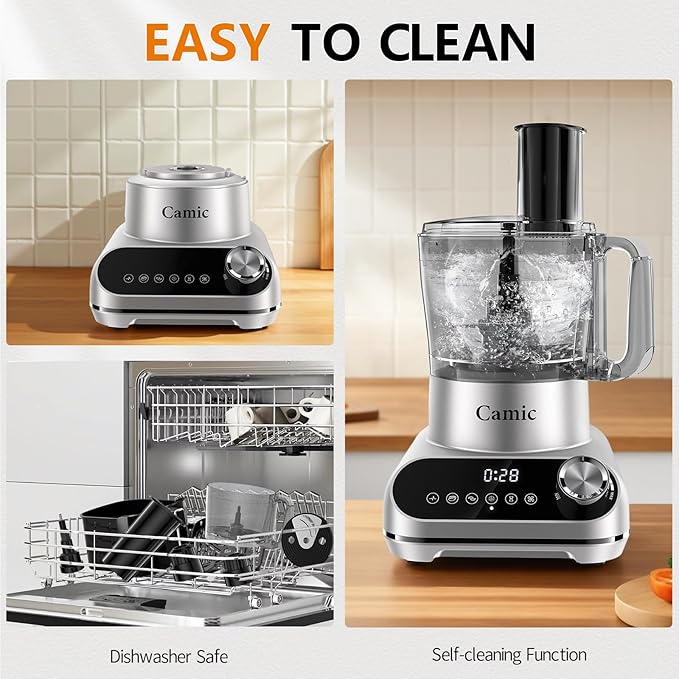 Camic Blender & Food Processor Combo,600W,6 Functions for Smoothies,Chopping,Slicing,Shredding,Grinding,Dough & More,72-oz.Blender Pitche,64-oz.Processor Bowl,13-oz.To-Go Cup,6-oz.Grinder Cup(Sliver)