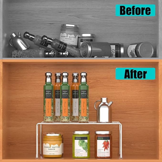 Kitchen Cabinet Shelf Organizer Set of 6, Medium (13 x 9.4 inch) Metal Wire Pantry Storage Shelves, Dish Plate Racks for Cabinets, Freezer, Counter, Cupboard Organizers and Storage, Chrome