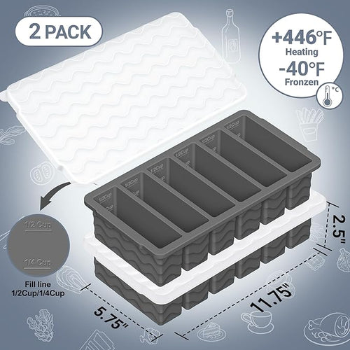 1/2 Cup Silicone Freezer Molds with Lid, 2-Pack Silicone Freezer Trays for Soup, Sauce & Broth – Meal Prep Containers, Large Ice Cube Tray, Oven & Dishwasher Safe