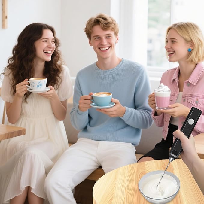 Rechargeable Milk Frother Handheld 3 Speed Adjustable, Electric Whisk Foam Maker, Handheld Drink Mixer, Mini Frother Wand with Stainless Steel Whisk for Coffee, Lattes, Cappuccinos, with Storage Cover