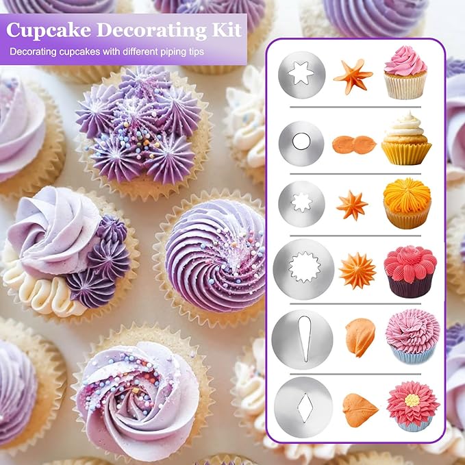 Dessert Decorating Syringe Set, Frosting Piping Kit Cake Decorating Tool, 6 Stainless Steels Piping Tips, 2 Couplers, 9 Silicone Baking Cups, Cupcake Frosting Filling Injector Icing Piping Kit