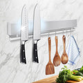 12 Inch Magnetic Knife Holder for Wall - Stainless Steel Magnet Knife Strip No Drill with 5 Hooks/Adhesive Tape/Screws, Kitchen Utensil Holder, Magnetic Knife Organizer, Wall Mounted Knife Storage
