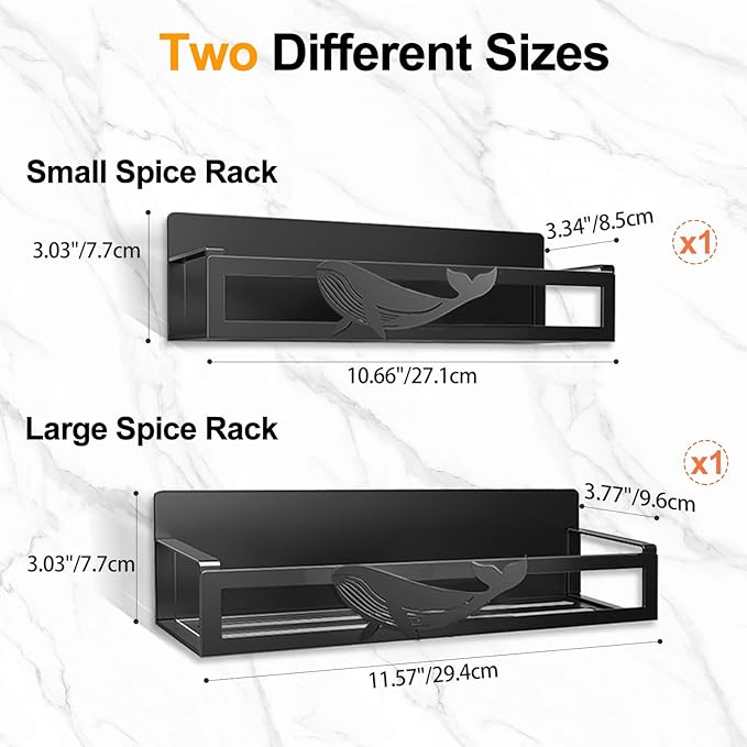 Magnetic Spice Rack for Refrigerator, 2 Pack Metal Magnetic Shelf Organizer for Fridge Side, Strong Spice Storage Rack for Kitchen, Black