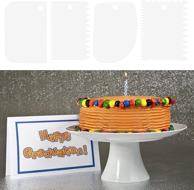 Cake Scraper, Cake Smoother Scraper Set, Dough Scraper Icing Scraper Polisher Tool, Cake Decorating Comb, Icing Smoother Plastic Sawtooth Cake Icing Kitchen Baking Cake Edge (white)