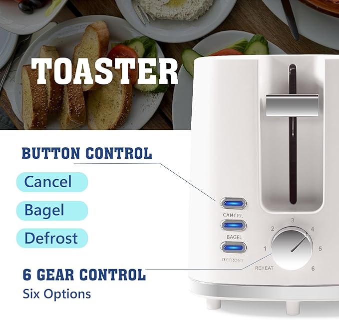 Toaster 2 Slices, Toasters Wide Slot, Bread Toaster with Cancel, Bagel, Defrost Function, Bagel Toasters with Removable Tray & 6 Temperature Settings, Beige