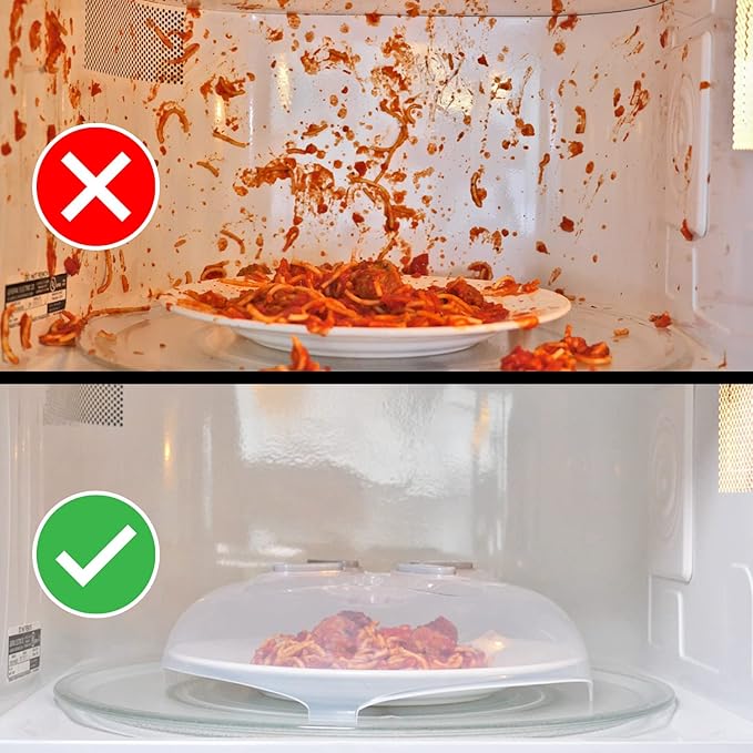 HOVER COVER Magnetic Splatter Cover, 12-Inch Clear BPA-Free Food Lid, Vented Plate Guard with Steam Vents, Anti-Splash Microwave Lid - Heather Gray
