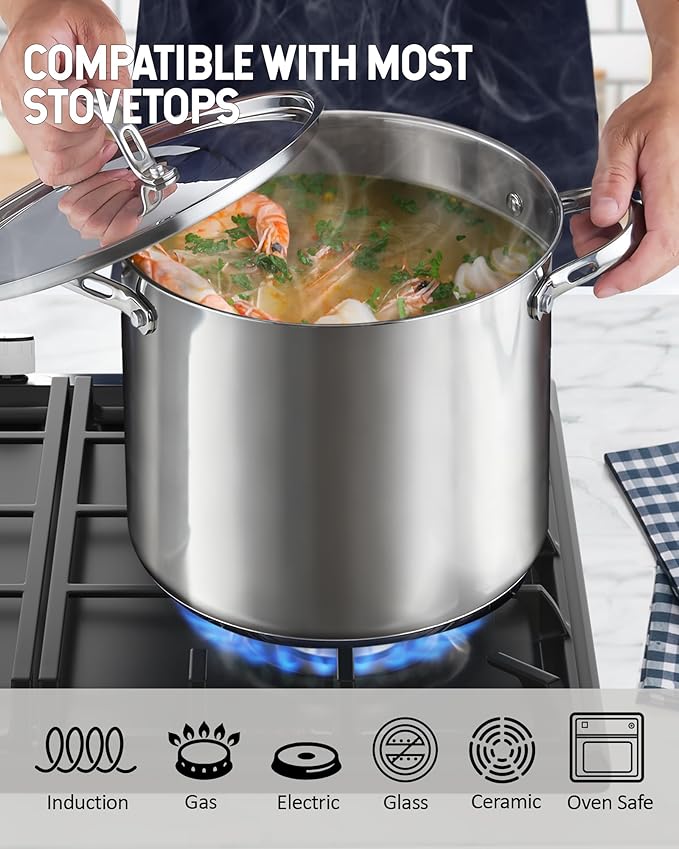 Cooks Standard 18/10 Stainless Steel Stockpot 20-Quart, Classic Deep Cooking Pot Canning Cookware with Stainless Steel Lid, Silver