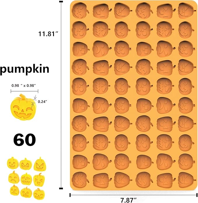 Pumpkin Silicone Molds for Halloween Candy, Chocolate, Gummy and Halloween decor, Jack O Lantern Candy Mold with Scraper (1 PCS pumpkin)