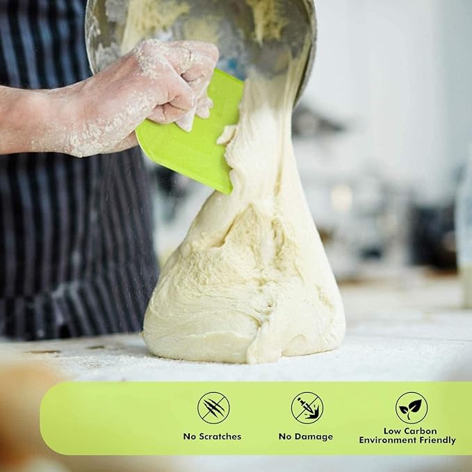 SURDOCA Dough Scraper Bench Scraper - 3P 4.7x3.7" Plastic Flexible Bowl Scraper, Sharp Edge & Angles Cake Scraper. Non-Slip Bakeware Decorating Tools Sculpting & Modeling Tools - Blue+Yellow+Pink