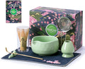 Matcha Whisk Set, Ceramic Matcha Kit Set Includes Matcha Bowl, Matcha Whisk and Holder, Bamboo Scoop, Scoop Rest, Sifter and Tea Towel - 7 Pcs Matcha Kit for Matcha Lovers (Green)