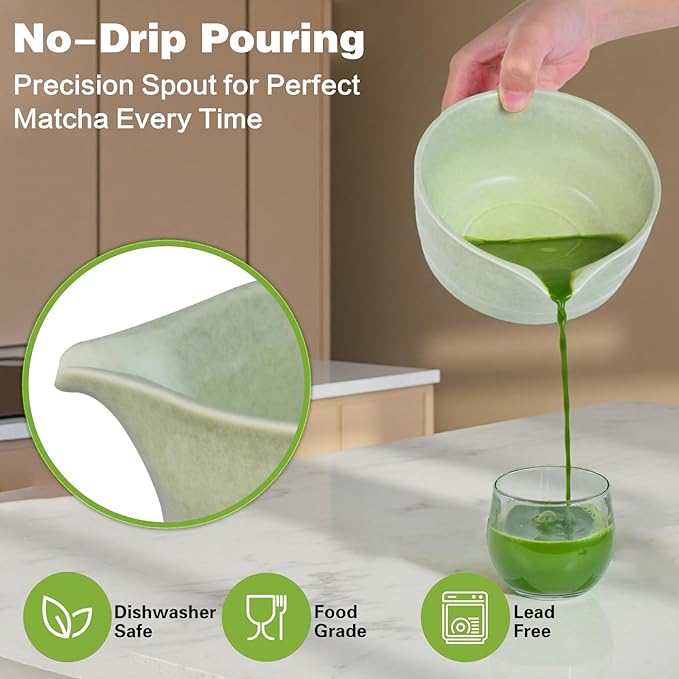 Matcha Whisk Set, Premium Ceramic Bowl with Spout, Bamboo Whisk, Chasen Holder, Sifter, Scoop, Complete Tea Making Kit for Matcha Lovers, Beginner Starter Set for Lump-Free Matcha Green Tea Gift