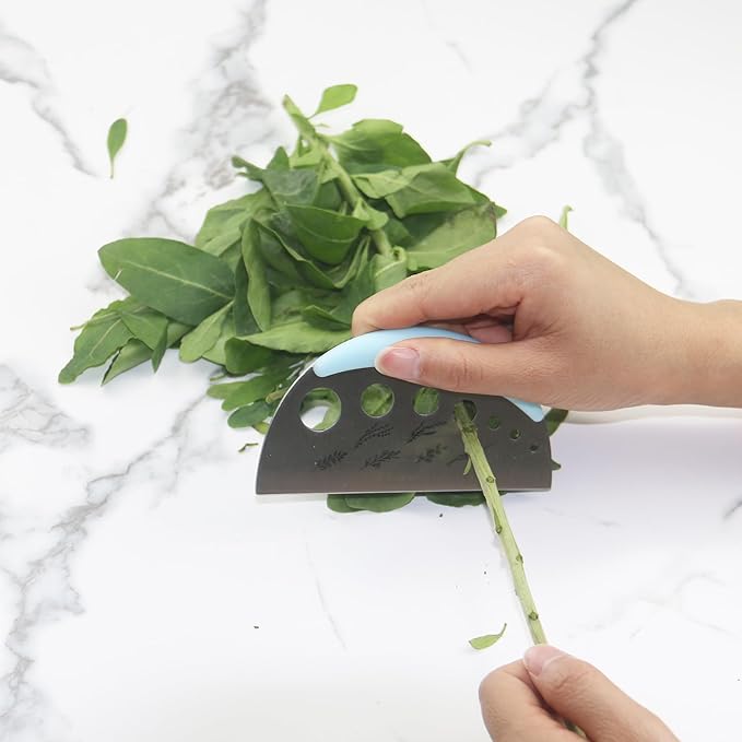Herb Stripper and Herb Cutter 2 in 1,Herb Stripping Tool Herb Chopper Cilantro Chopper Best Kitchen Gadgets Presents for RV Owners Campers Chefs and Cooking Lovers,1PCS,Blue,Stainless Steel