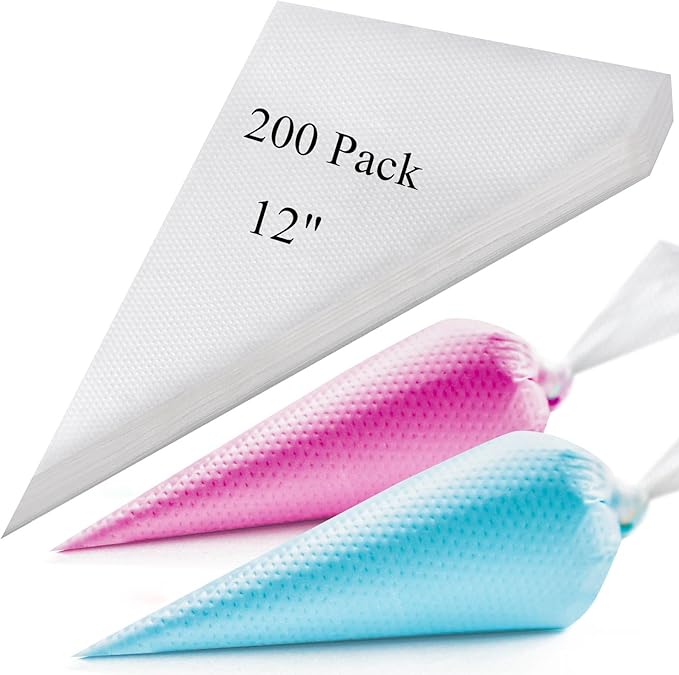 200 Pack Piping Bags 12 Inch, Anti Burst Disposable Pastry Bags, Tipless Piping Bags Icing Bags Frosting Bags for Cake Cookie Decorating Supplies