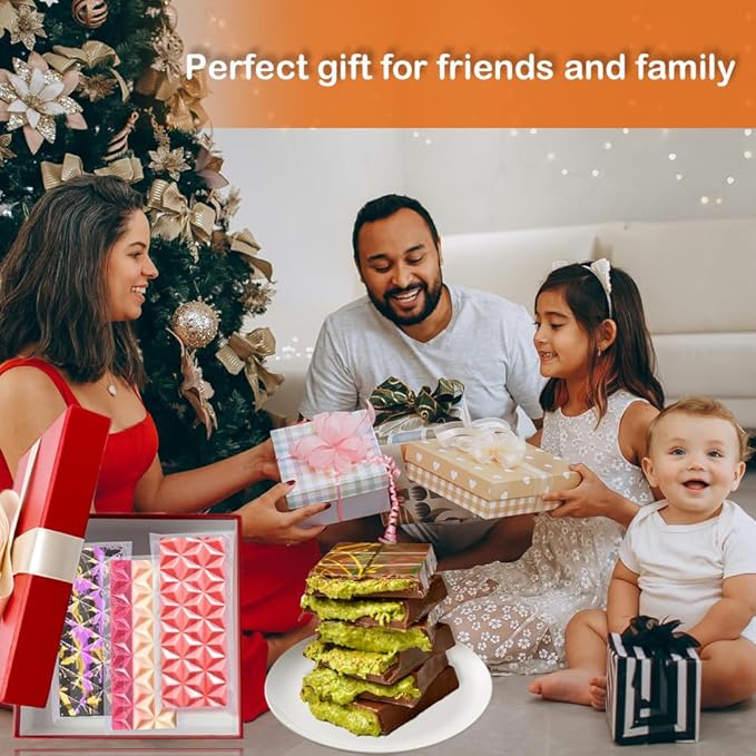 Deep Chocolate Bar Molds, 2 Pack Candy Bar Silicone Molds, Non-Stick 6 Cavities Thick Silicone Dubai Kunafa Pistachio Kit for Filling Chocolate Bar with Scraper