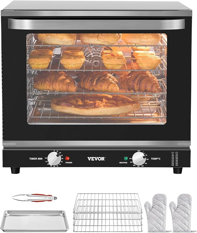 VEVOR Commercial Countertop Oven, 66L 4-Tier Toaster Ovens with Tempered Glass Door, Wire Racks Clip Tray Gloves, 2800W Electric Stainless Steel Baking Ovens for Restaurant Bakery (AC208~240V,60Hz)