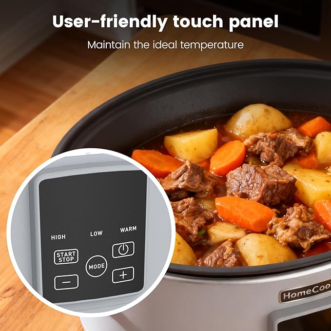 HOMECOOKIN Slow Cooker, Extra Large 10 Quart Digital Programmable Slow Cookers with Timer, Dishwasher Safe Glass Lid & Crock, Kitchen Appliance for Families and Gatherings, Grey