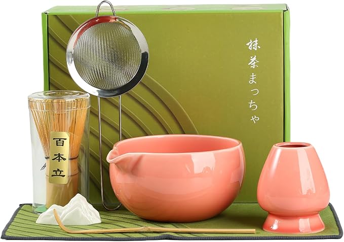 Matcha Whisk Set, Ceramic Matcha Set with Spout, Matcha Bowl Kit with Sifter, Whisk and Holder, Bamboo Scoop, Scoop Rest, Tea Towel, 7 Pcs Matcha Kit Set for Making Breakfast/Latte for Matcha Lovers