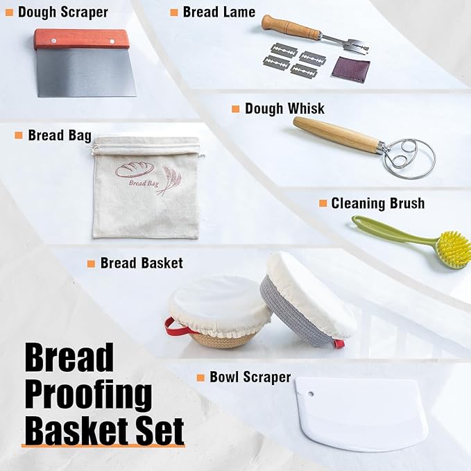 Sourdough Starter Kit With 7.5" Round & Oval Banneton Bread Proofing Basket, Complete Sourdough Bread Baking Supplies, Bread Making Kit With Storage Bag, Gift For Beginner Baker