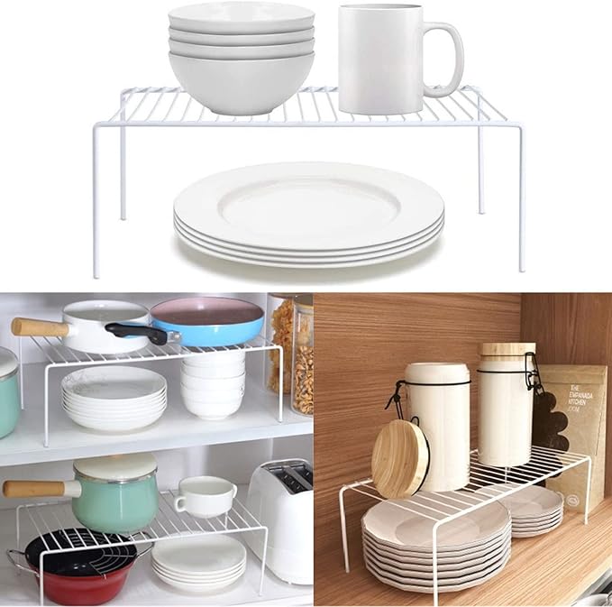 Kitchen Cabinet Shelf Organizer Set of 5, Large (15.7 x 9.4 inch) Metal Wire Pantry Storage Shelves, Dish Plate Racks for Cabinets, Freezer, Counter, Cupboard Organizers and Storage, White