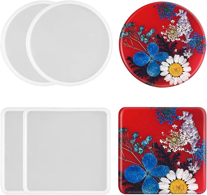 4 PCS Thickened Coaster Resin Molds, Coaster Silicone Molds for Epoxy Resin, Coaster Molds for Resin Casting, Epoxy Resin Molds for DIY Resin Coasters Bowl mats, Candle Holders, Home Decoration