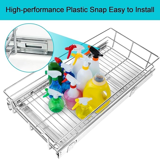 Pull Out Cabinet Organizer 11" W X 22" D, Slide Out Drawers For kitchen organizers and storage, Pull Out Drawers For Cabinets Capacity Heavy Duty Caddy, Cabinet Shelves Chrome-Plated, Bathroom Pantry