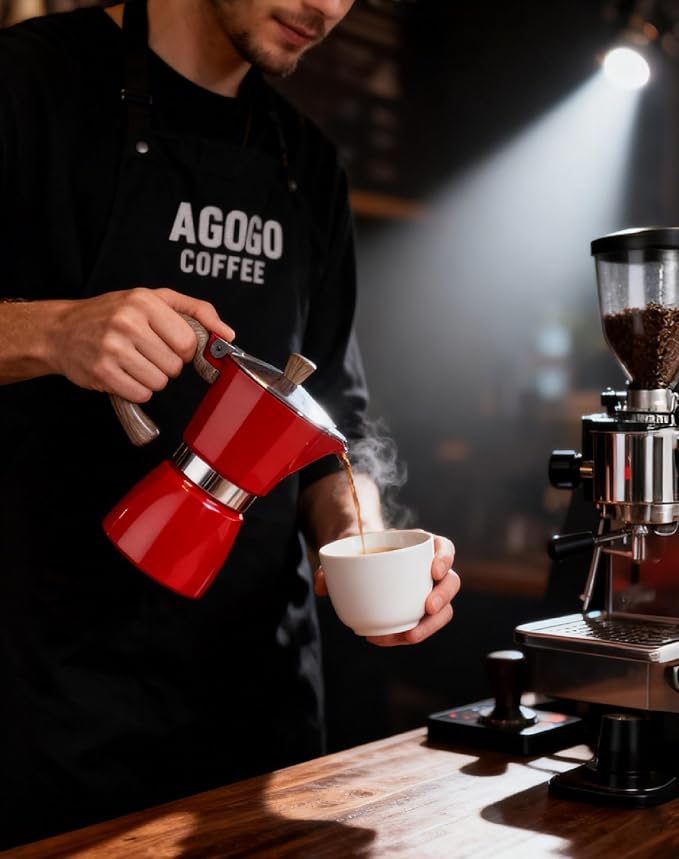 AGOGO Milano Moka Pot, Stovetop Espresso Maker, Greca, Coffee Percolator, Turkish Coffee Maker with Paper Filter 6 Cup Red