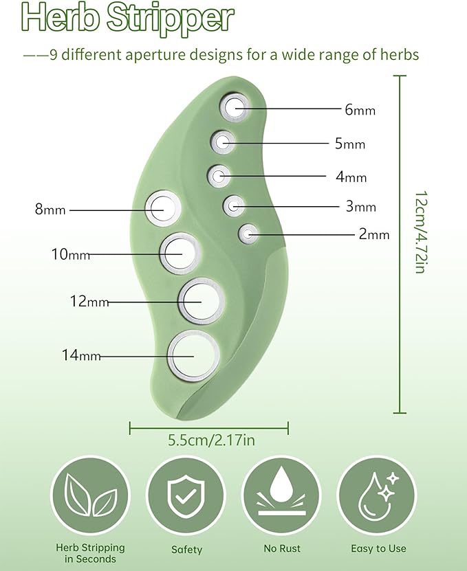 Herb Stripper Tool 9 Holes with Herb Cutter, Stainless Steel Herb Leaf Stripping Tool, Herb Cutter Tool, Herb Leaf Peeler for Fresh Herbs Collard Greens Thyme Basil Rosemary Stripper, Dishwasher Safe