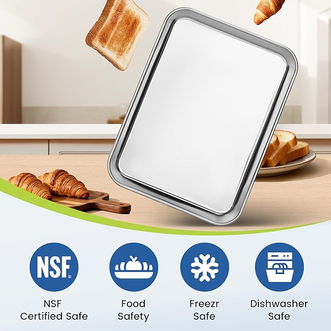 12 Pack Stainless Steel Baking Sheet Pans, 9" L × 7" W × 1" H Cookie Sheets for Toaster Oven, Rust-Resistant, Dishwasher Safe