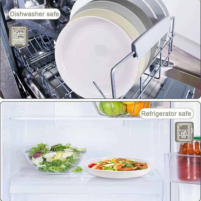 12 Pcs Unbreakable Deep Dinner Plates Set, 10 inch Reusable Plastic Wheat Straw Plates, Microwave and Dishwasher Safe Plate for Kitchen, Lightweight Plate for Dessert, BPA Free, 4 Colors