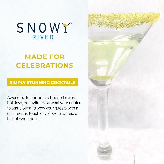 Snowy River Yellow, Cocktail & Margarita Sugar Rimmer - Vibrant Naturally Colored Sugar for Cocktail Rimming, Baking & Decorating, Medium Crystal - 16oz