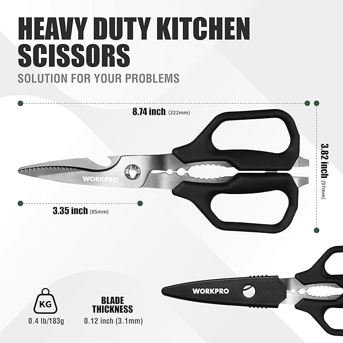 WORKPRO Kitchen Scissors, All Purpose Kitchen Shears with Detachable Titanium Coated Blades for Easy Cleaning, Heavy Duty Scissors for Meat, Fish, Nuts, Vegetables, Protective Cover Included