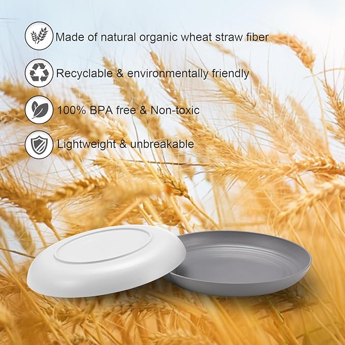 12 Pcs Unbreakable Deep Dinner Plates Set, 9 inch Reusable Plastic Wheat Straw Plates, Microwave and Dishwasher Safe Plate for Kitchen, Lightweight Plate for Dessert, BPA Free, Black