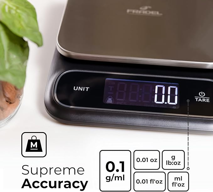 Fradel 0.1g Digital Kitchen Food Scale in Grams & Ounces - 11lb, for Cooking, Baking, Weight Loss - Square