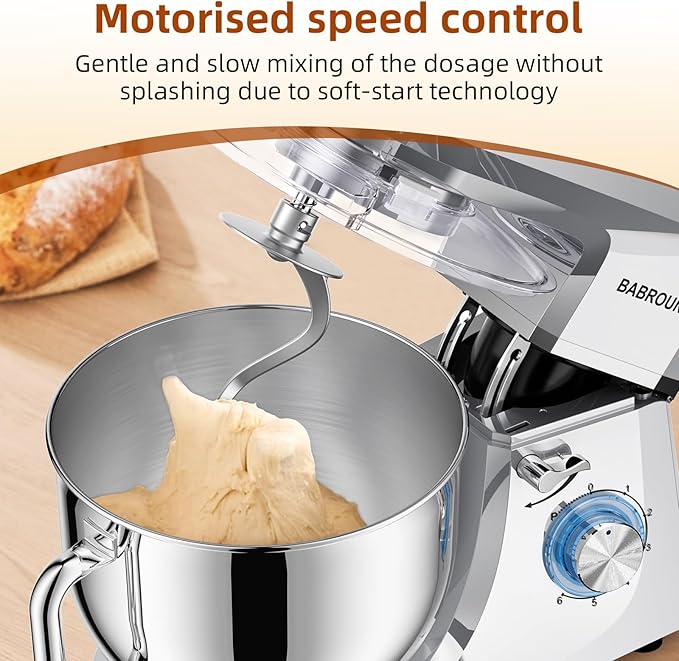 Dough Mixer 8.45 QT Electric Mixer - 660W 6 Speed Large Capacity Kitchen Stand Mixer with Whisk Dough Hook Mixing Beater Household Food Mixer for Baking Cakes Cookie Bread Salad (Silver)
