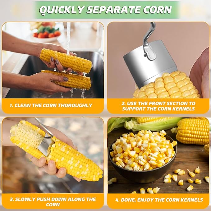 Cozy Home Corn Peeler, Corn Kernel Removers, Long Handle Stainless Steel Corn Stripping Tool Thresher Scraper for Home Kitchens, Restaurant Chefs (2PCS-A)