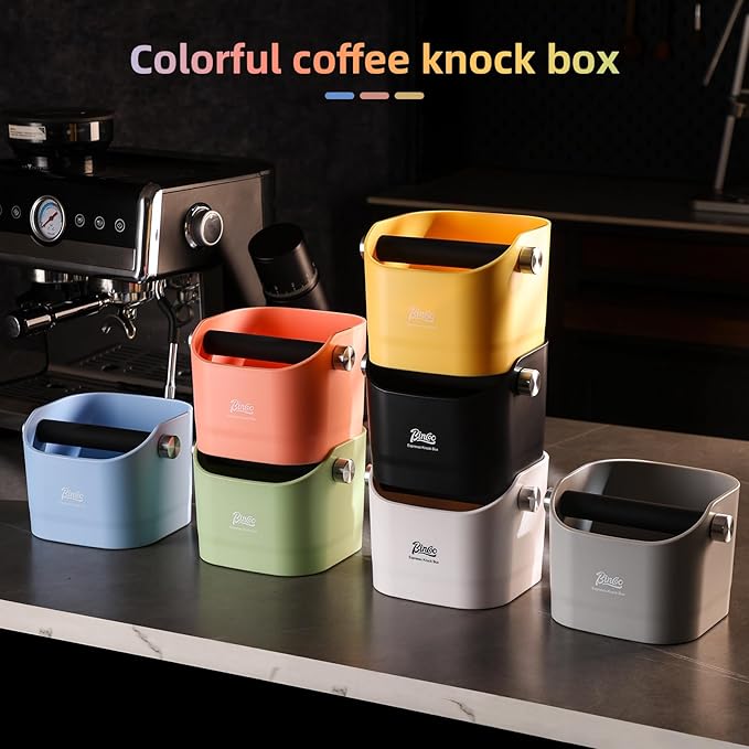 Espresso Knock Box - Bincoo Espresso Machine Knock Box/Espresso Grounds Knock Box, Barista Style Coffee Knock Box for Grounds with Removable Shock-Absorbent Knock Bar and Anti-Slip Base. (Grey)