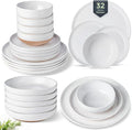 AmorArc Ceramic Dinnerware Sets with Pasta Bowls for 8, Handpainted Plates and Bowls Set with Rustic Terracotta Underside, Scratch Resistant Dishes Set, Dishwasher & Microwave Safe, 32 Pcs