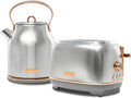 Haden Heritage 4 Slice Wide Slot Stainless Steel Toaster Bundled with 1.7 Liter Stainless Steel Electric Water Kettle, Steel & Copper
