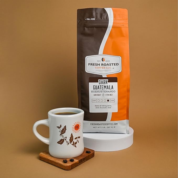Fresh Roasted Coffee, Dark Guatemala Huehuetenango | 2 lb (32 oz) | Single Origin | Dark Roast | Kosher | Ground