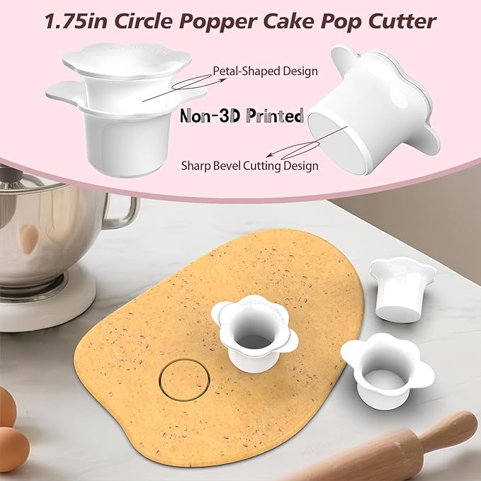 Cake Pop Cutter - Circle Cake Pop Mold Set | Non-3D Printed ABS Injection Molded | 1.75" Size | High-Capacity Dual-Cavity Cake Pop Tray | Smooth & Easy-Clean Surface (Cake Cutter)