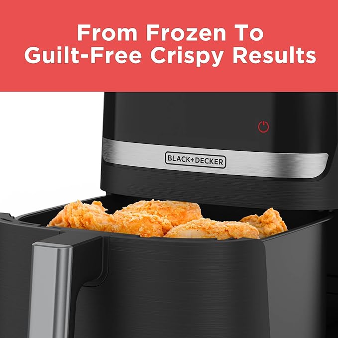 BLACK+DECKER Purifry 6QT Air Fryer, Timer with Auto Shut-off and Shake Reminder, Digital LED Touchscreen and 9 Presets, 1500w up to 400 F, Dishwasher Safe Parts