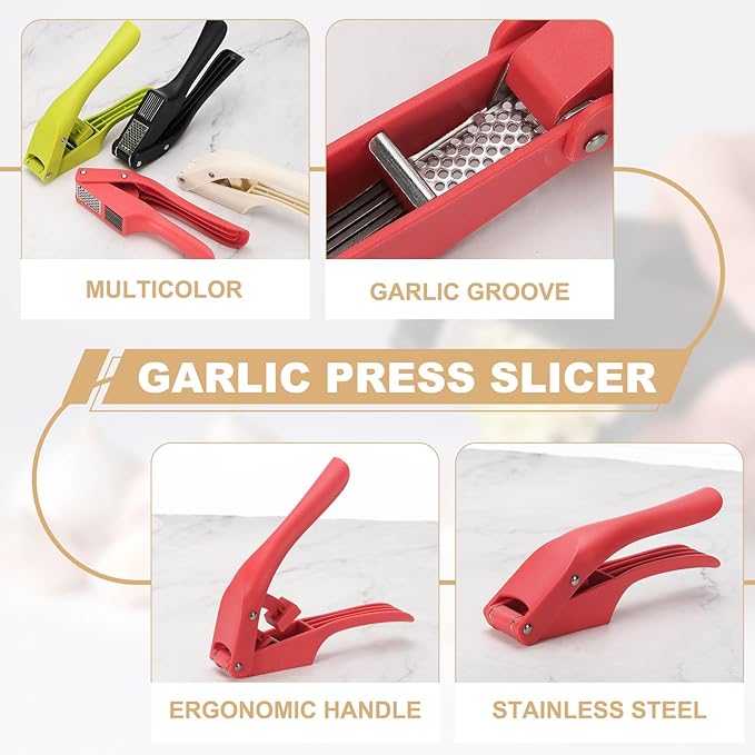uxcell 2pcs Garlic Press, 7.5 Inch Stainless Steel Garlic Slicer Crusher Tool Kitchen Utensil for Home Cooks and Professional Chefs, White