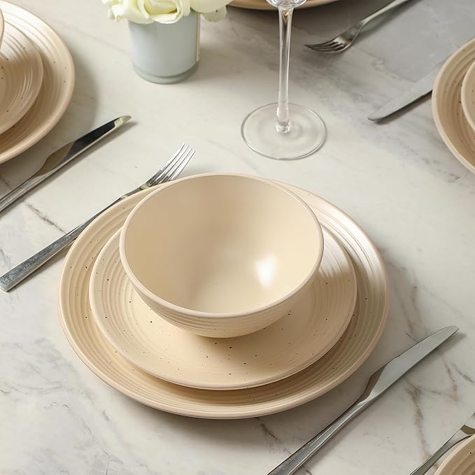 Stone Lain Lauren Modern Stoneware 16-piece Round Dinnerware Set, Plates and Bowls Set, Dish set for 4, Beige