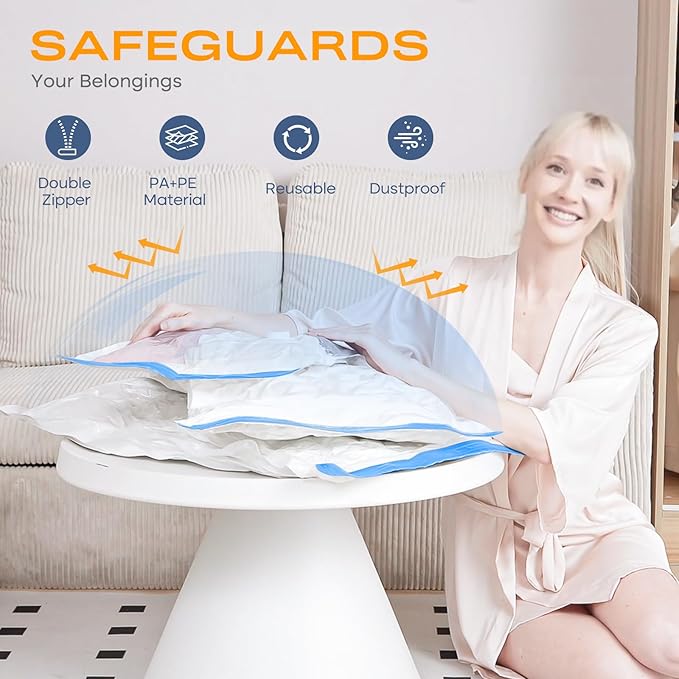 Vacuum Storage Bags for Clothing, 26 Pack Vacuum Seal Bags (5 Jumbo, 5 Large, 5 Medium, 8 Small, 3 Roll) for Clothes Comforters Blankets, Space Saver Bag with Electric Pump (2025 Upgrade)