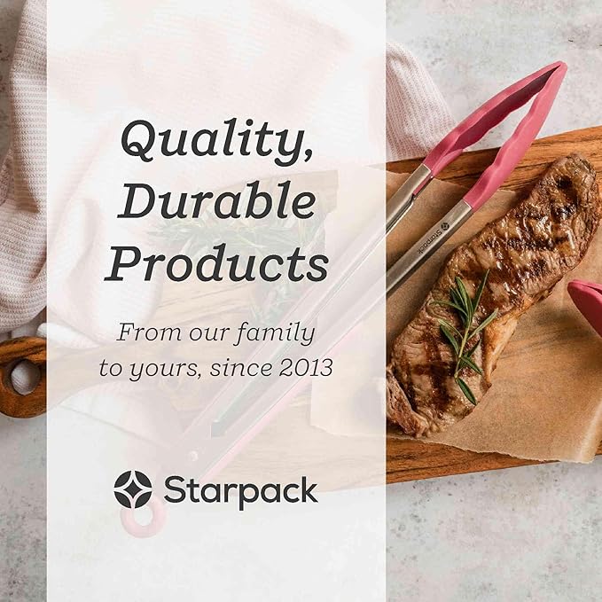 Starpack 'Get a Grip' Silicone Kitchen Tongs for Cooking 9 Inch - BBQ Silicone Tongs for Grill Heat Resistant to 600°F - Stainless Steel Utensils with Non Stick Rubber Tips for Serving Food