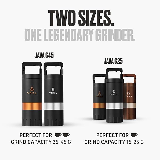 VSSL Java G25 Coffee Manual Coffee Grinder, Up To 25 Gram Capacity, Stainless Steel Conical Burr, Black