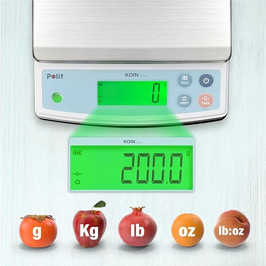 Polit Digital Food Scale KOIN 40lb/18kg Rechargeable Kitchen Weight Scale with Display Indicator, Grams & Ounces Precision Baking Scale for Cooking, Meal Prep, Packing, Large Kitchen Scale 1g/0.05oz