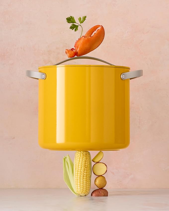 Caraway Stock Pot - 12 Qt Ceramic Coated Pot With Lid - Fee From Forever Chemicals - Large Pot for Bigger Batches - White