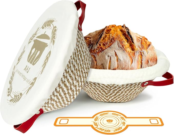 Banneton Bread Proofing Basket Set, 2 Pack Cotton Rope Sourdough Baskets with Liners, Cloth Covers & Silicone Baking Mat, Sourdough banneton basket for Sourdough Baking Supplies