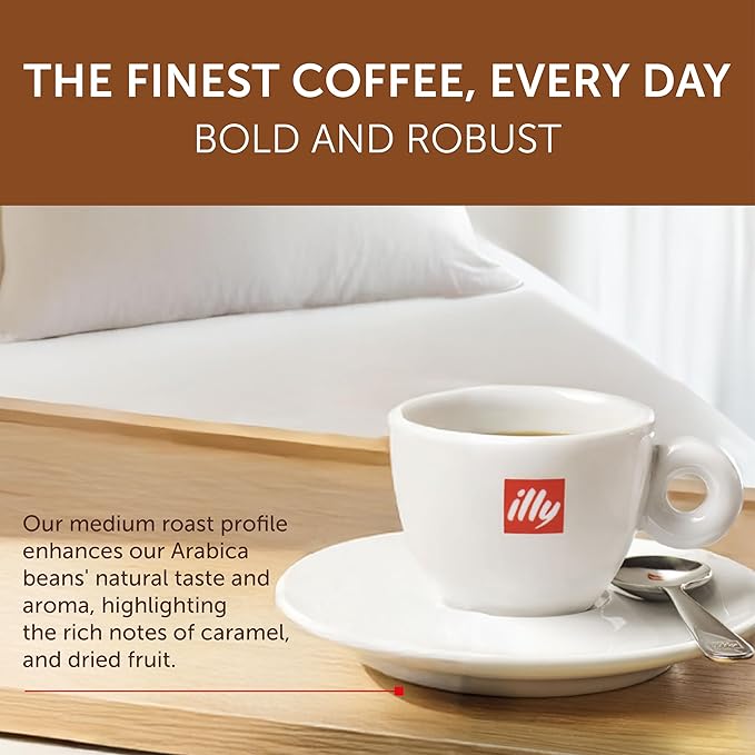 Illy Ground Espresso Coffee, Brasile Cerrado Mineiro Medium Roast - Notes of Caramel and Dried Fruit -100% Arabica-Pre-Ground for Espresso-Pressurized Packaging Sealed for Freshness - 8.8oz(Pack of 6)